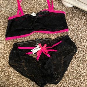 Torrid hot pink & black lace SET lingerie panties bra bandeau